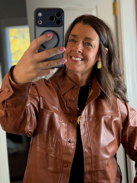 Leather Button Down Over Sized Top/shacket