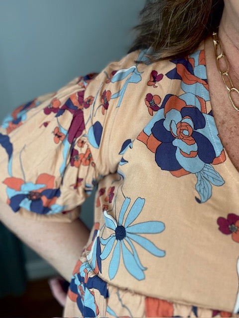 FLORAL PRINTED CHALLIS BABYDOLL TUNIC