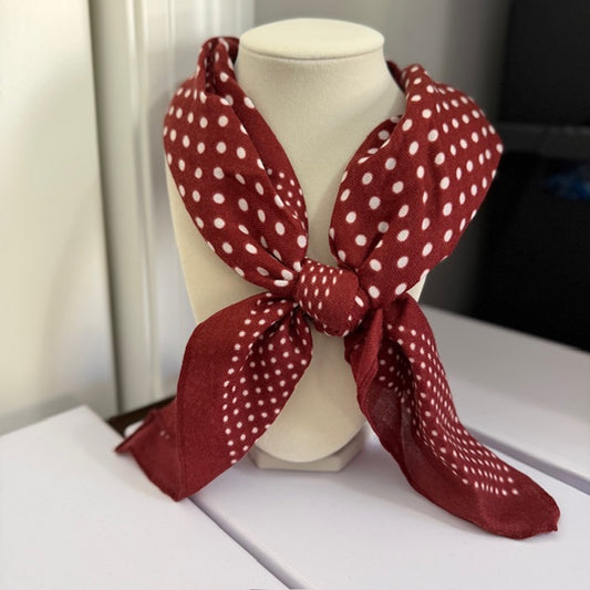 Rosette & Polka Dot Print Scarf Burgunday