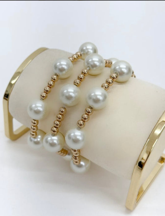 3 Row Pearl Mixed Bracelet