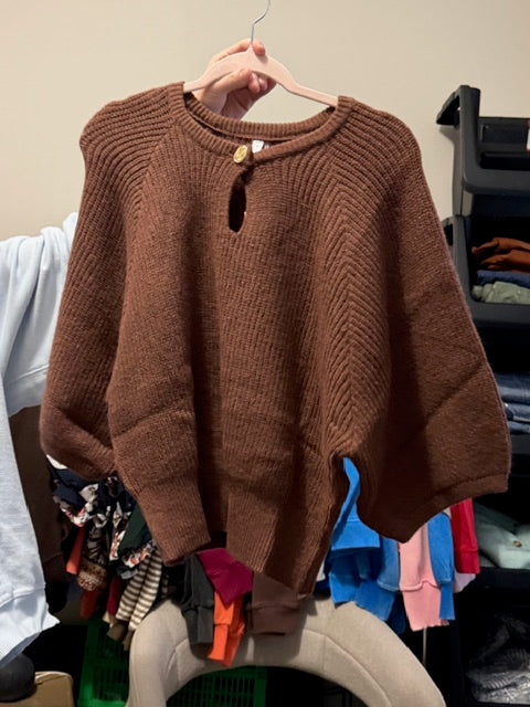 Beige Woven Button Sweater