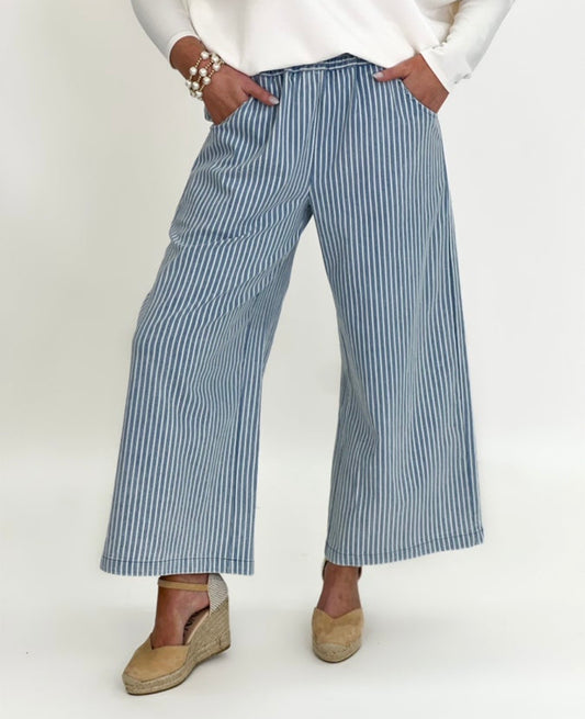 Stone Washed Stripe Wide Leg Pant