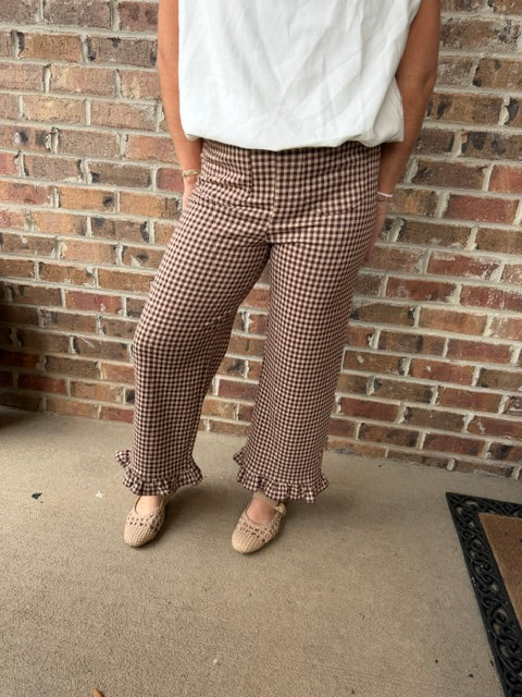 Brownie Gingham Ruffled Hem Pants