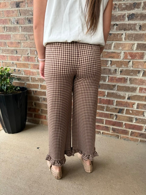 Brownie Gingham Ruffled Hem Pants