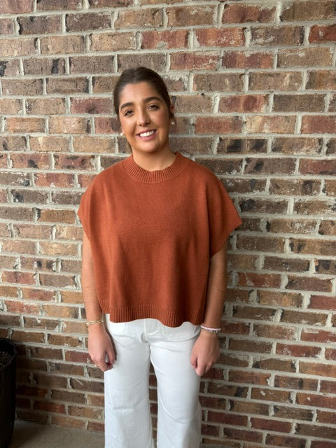 Rust Color Drop Shoulder Sweater Top