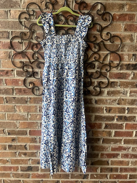 Blue Boho Print Maxi Dress