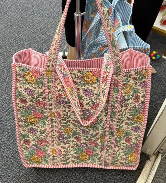 Bag # 243 Pink Floral with Pink Stripes XL PREORDER ONLY