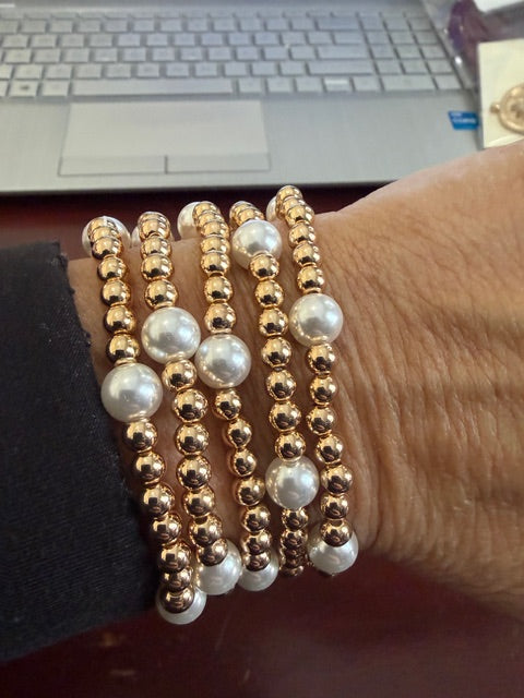 5 Stack Gold Bracelet with Pearls