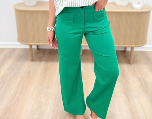 Front Pocket Button Detail Pants Island Green