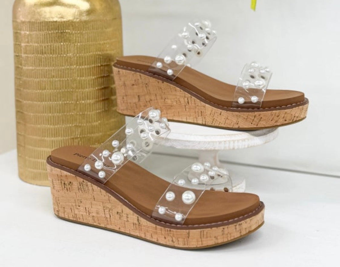 Pearl Strap Cork Wedge