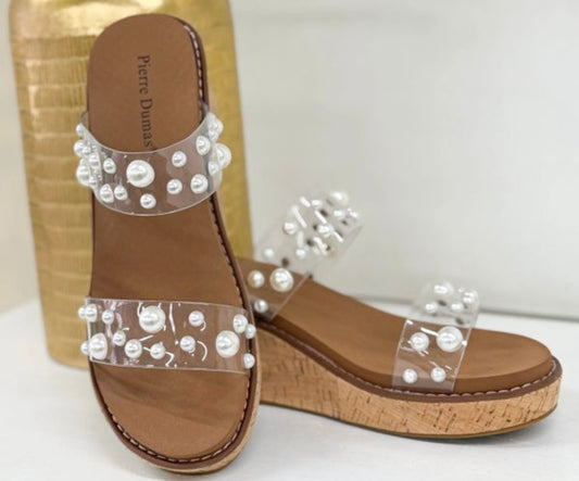 Pearl Strap Cork Wedge