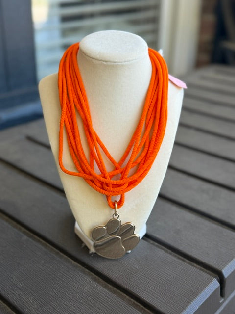Orange Rope Necklace with Tiger Paw