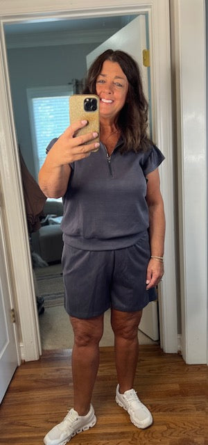 Dark Gray Flutter Sleeve Top (pants & shorts sold separate)
