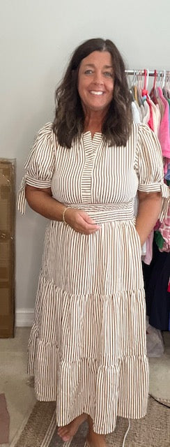 Mocha Striped Midi Dress