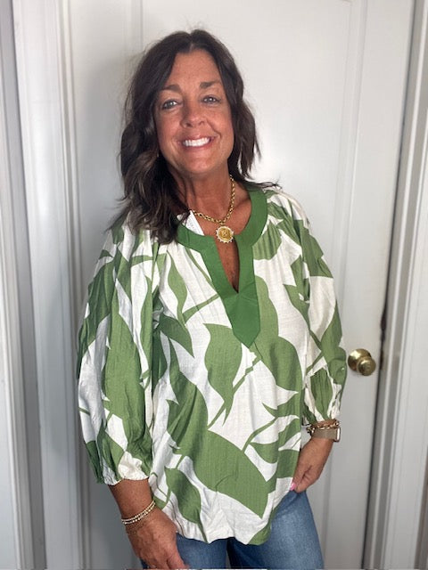 Green Mix Abstract Print Top