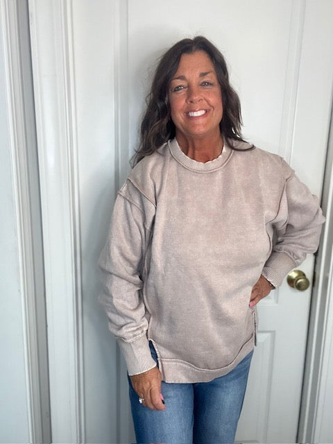 Khaki Acid Wash Sweatshirt