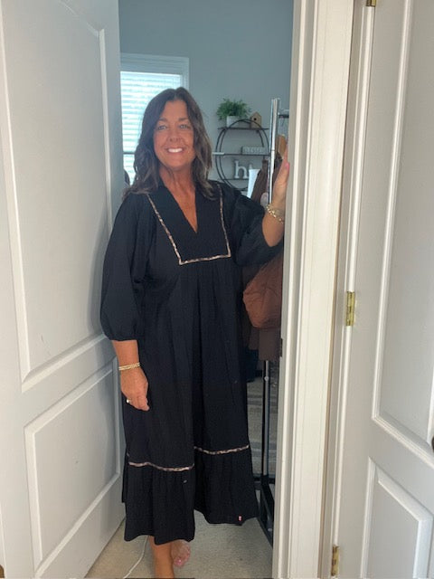 Black Abstract Print Midi Dress
