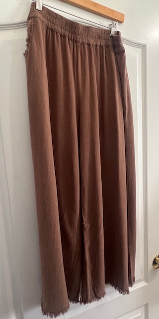 Brown Frayed Hem Wide Leg Pants