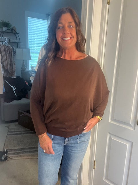 Brown Scuba Fabric Dolman Sleeve Top