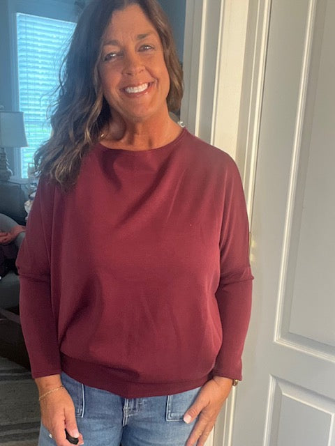 Burgundy Scuba Fabric Dolman Sleeve Top