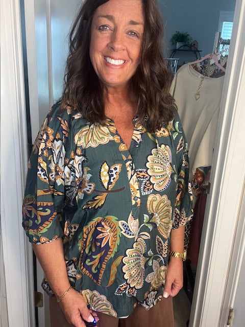 Boho Paisley Puff Sleeve Blouse