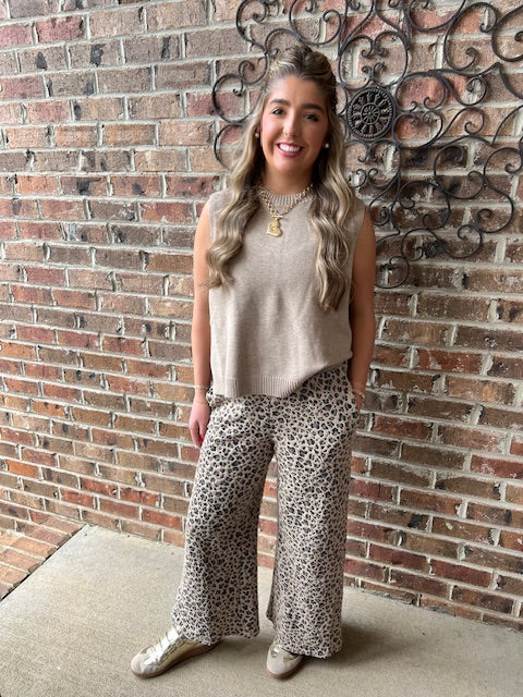 Beige Sleeveless Mock Neck Hi Lo Sweater