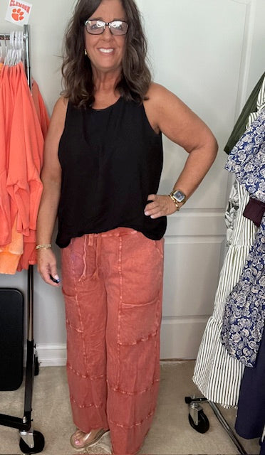 Burnt Orange Mineral Wash Wide Leg Pants