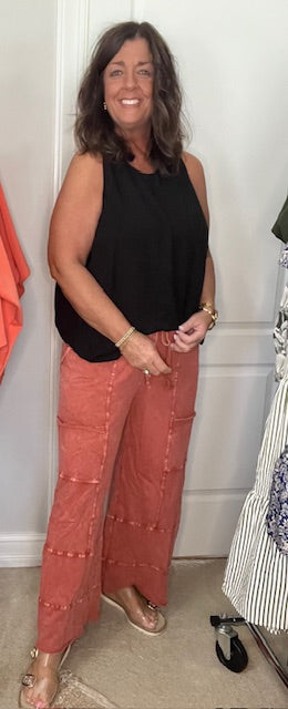 Burnt Orange Mineral Wash Wide Leg Pants