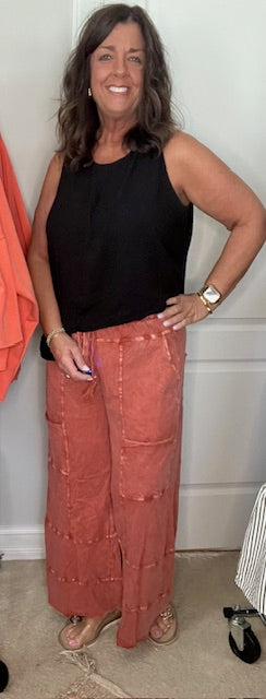 Burnt Orange Mineral Wash Wide Leg Pants