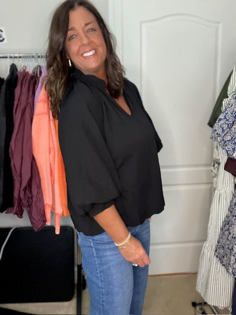Black Bubble Sleeve Top