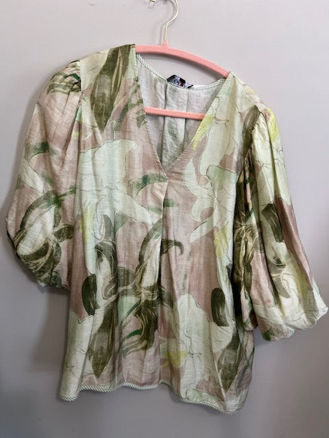 Green Mix Muted Floral Print Loose Fit Blouse