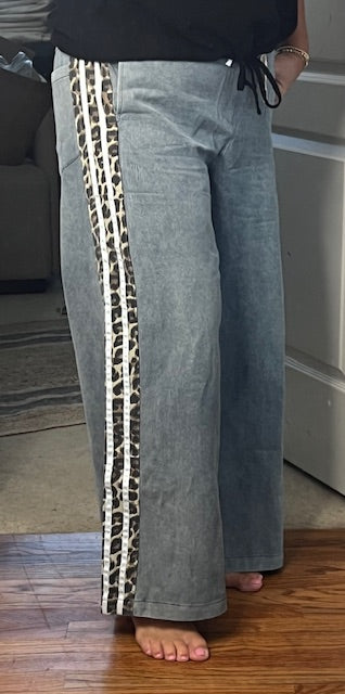 Animal Print & Denim Wide Leg Pants