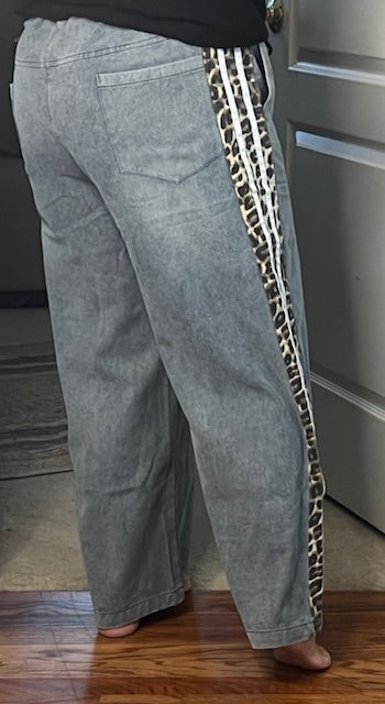 Animal Print & Denim Wide Leg Pants