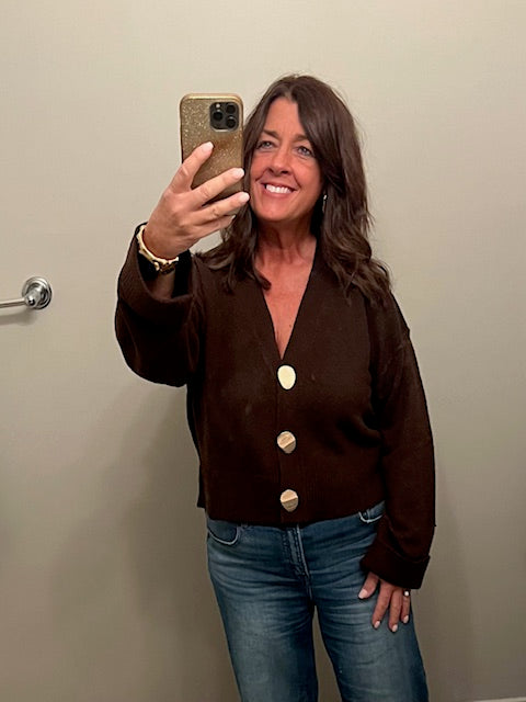 Button Down Knit Cardigan- Brown