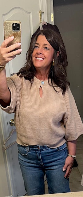 Taupe Woven  Button Sweater