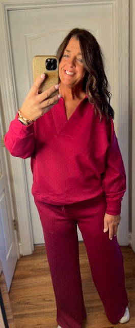 Cabernet Scuba Collared Pullover Pants Set