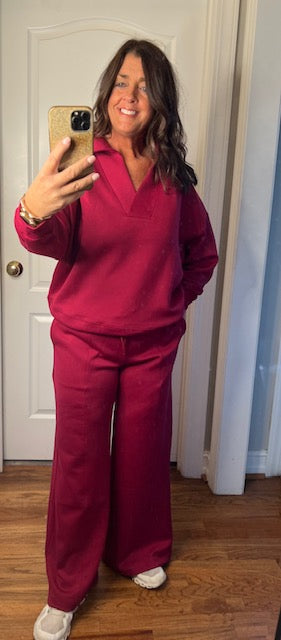 Cabernet Scuba Collared Pullover Pants Set