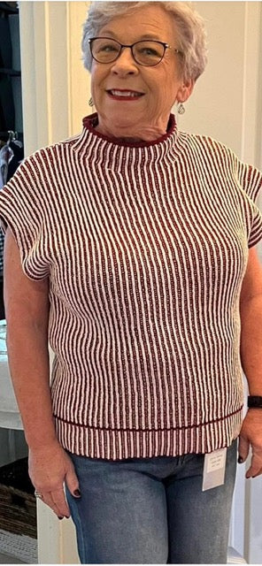 Burgundy Two Tone Ribbed Knit Sweater Vest