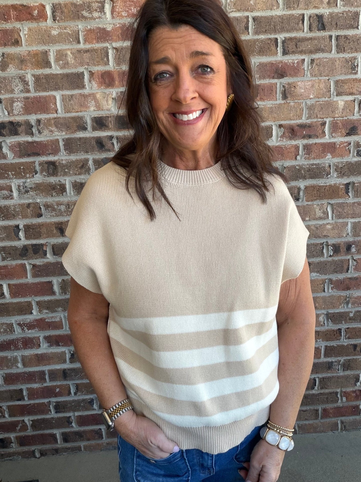 Beige Sleeveless Sweater Top - Simply Pink Boutique