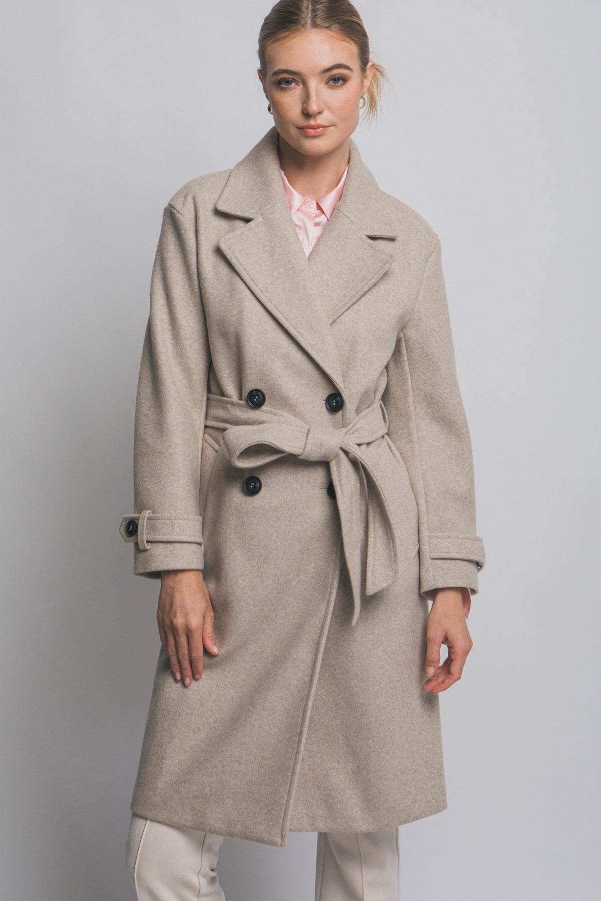 Belted Button Front Trench Coat - Simply Pink Boutique
