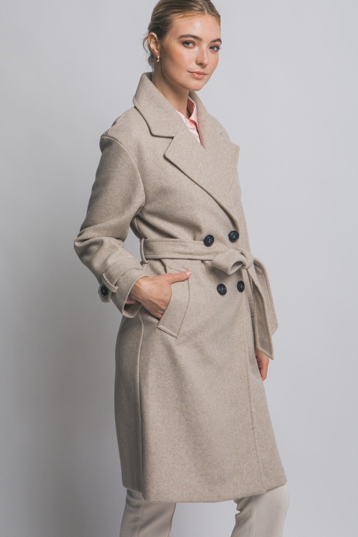 Belted Button Front Trench Coat - Simply Pink Boutique