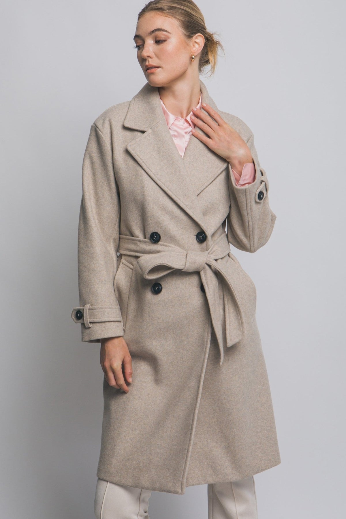 Belted Button Front Trench Coat - Simply Pink Boutique