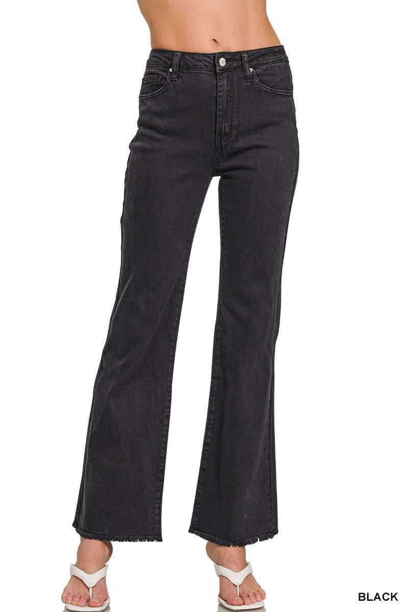 Black Frayed Hem Pants - Simply Pink Boutique