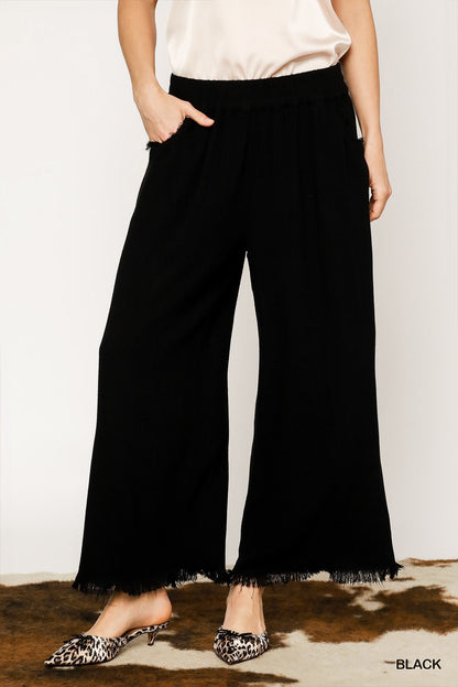 Black Frayed Hem Wide Leg Pants - Simply Pink Boutique