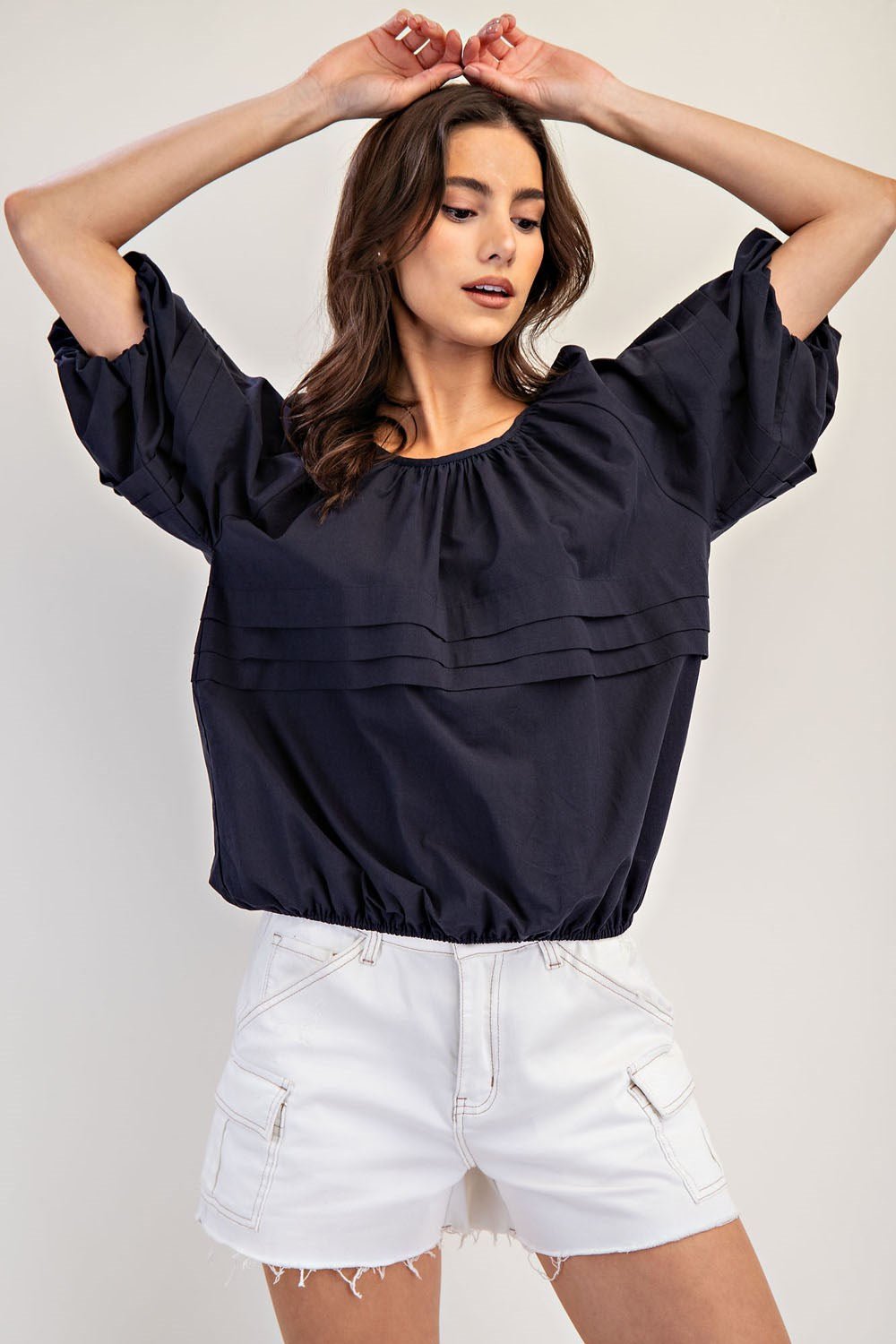 Black Pleated Puff Sleeve Top - Simply Pink Boutique
