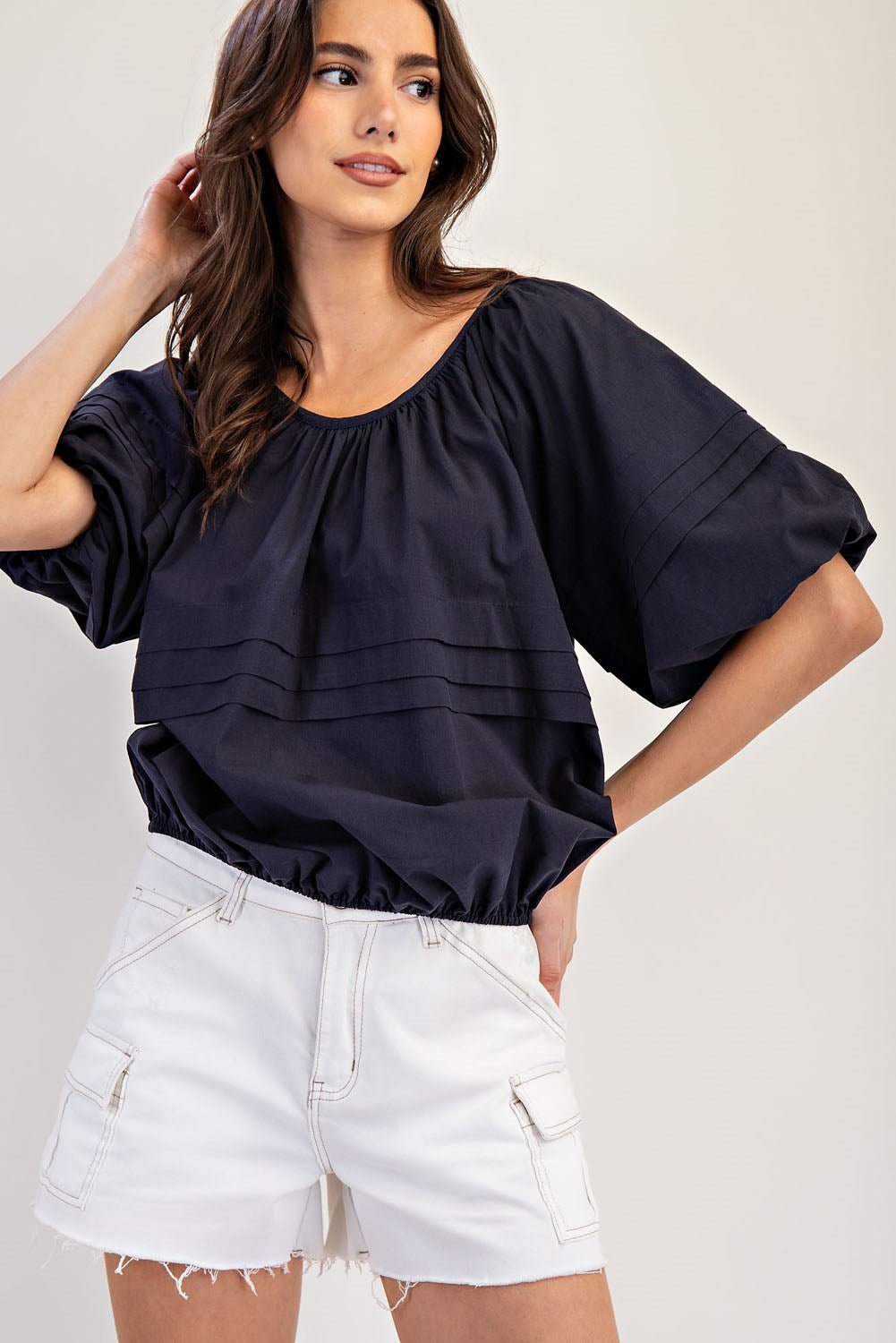 Black Pleated Puff Sleeve Top - Simply Pink Boutique