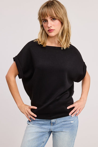 Black Scuba Short Sleeve Top - Simply Pink Boutique