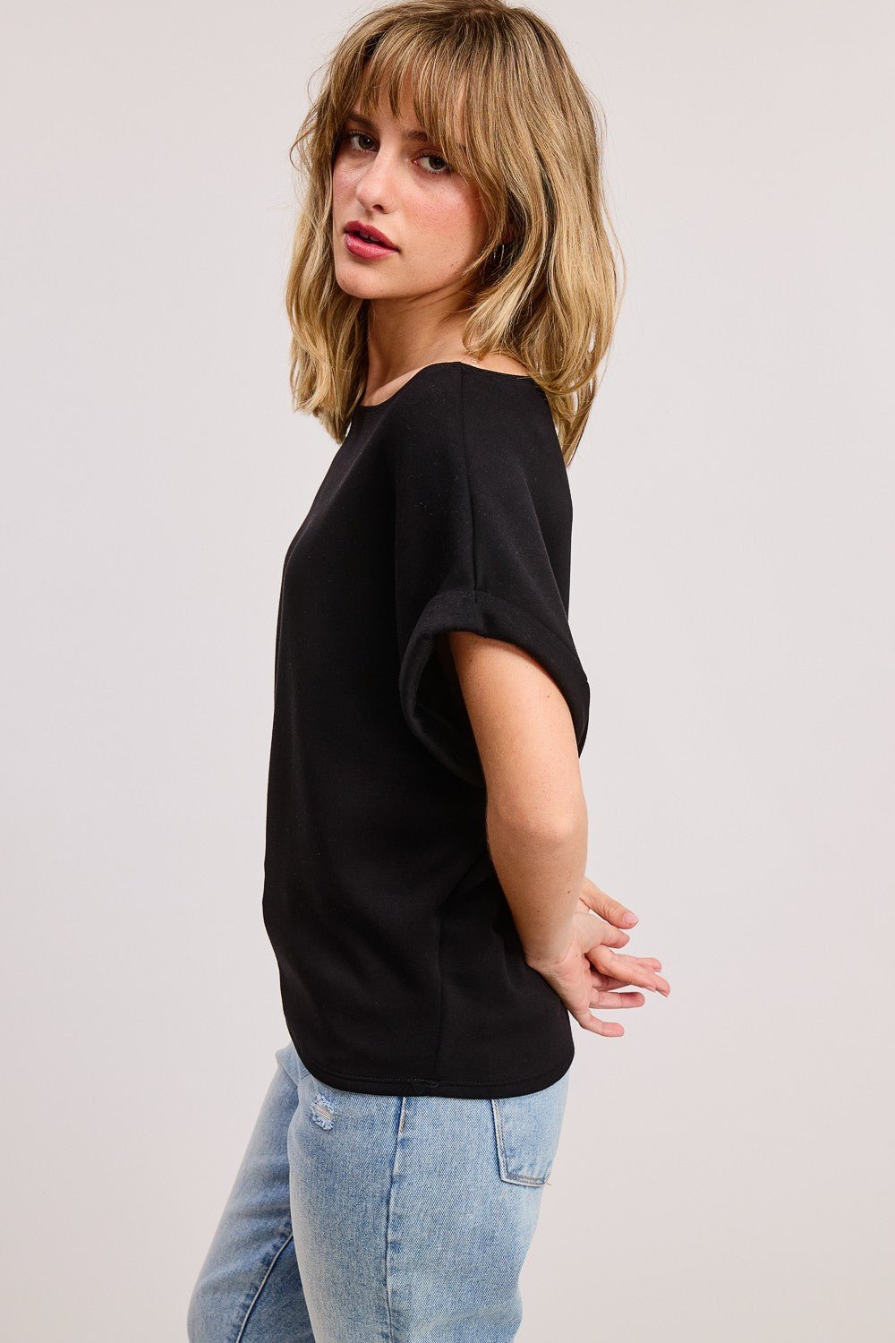 Black Scuba Short Sleeve Top - Simply Pink Boutique