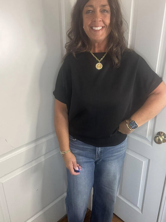 Black Short Sleeve Scuba Top - Simply Pink Boutique