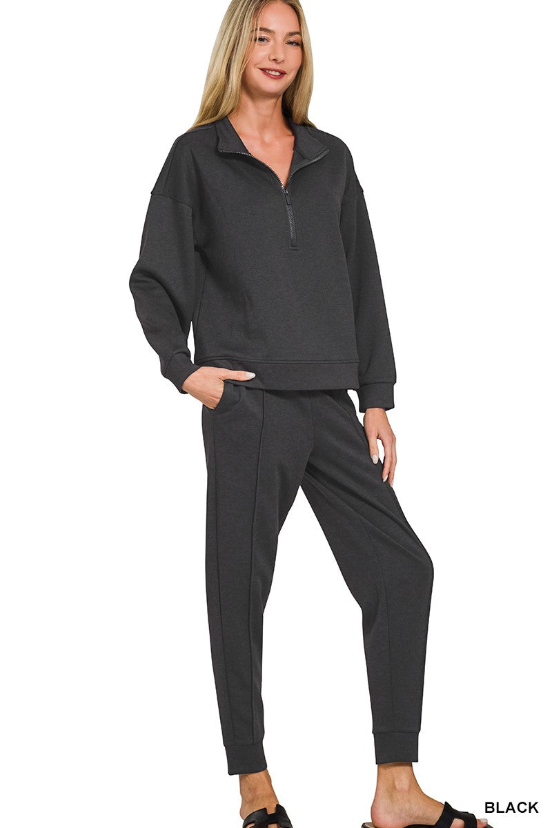 Black Scuba Half Zip Pullover & Jogger
